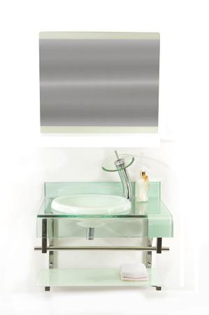 Imagem de Gabinete de vidro 70cm curvado duplo inox com cuba chapéu - branco