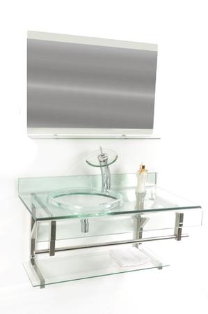 Imagem de Gabinete de vidro 90cm curvado duplo inox com cuba chapéu - incolor