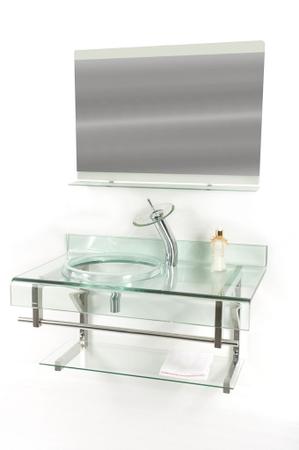 Imagem de Gabinete de vidro 90cm curvado duplo inox com cuba chapéu - incolor