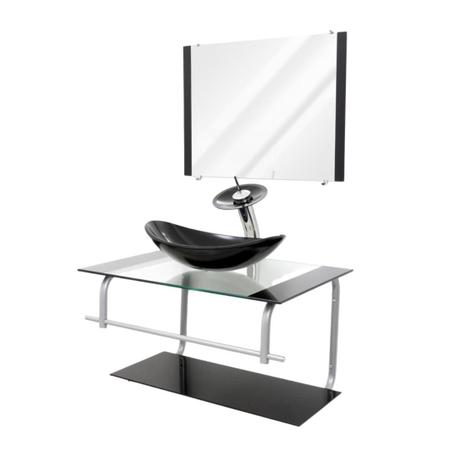 Imagem de Gabinete de vidro para banheiro com cuba de apoio oval e espelho incluso em várias cores - vidro reforçado 10mm