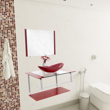 Imagem de Gabinete de vidro para banheiro com cuba de apoio oval e espelho incluso em várias cores - vidro reforçado 10mm