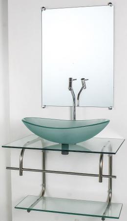 Imagem de Gabinete de vidro para banheiro inox 70cm cuba oval incolor