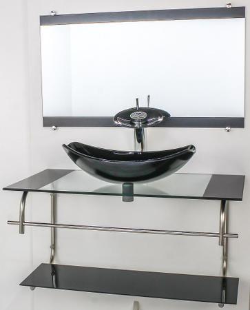 Imagem de Gabinete de vidro para banheiro inox 80cm cuba oval chanfrada preto