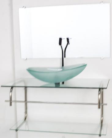 Imagem de Gabinete de vidro para banheiro inox 80cm cuba oval incolor