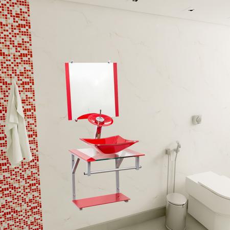 Imagem de Gabinete de vidro para banheiros e lavabos com cuba de apoio quadrada + espelho incluso - vidro reforçado 10mm
