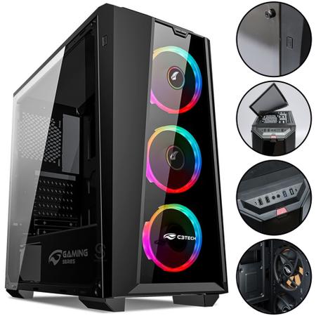 Imagem de Gabinete Gamer 3 Fans Mid Tower USB 3.0 RGB Com Lateral em Acrílico