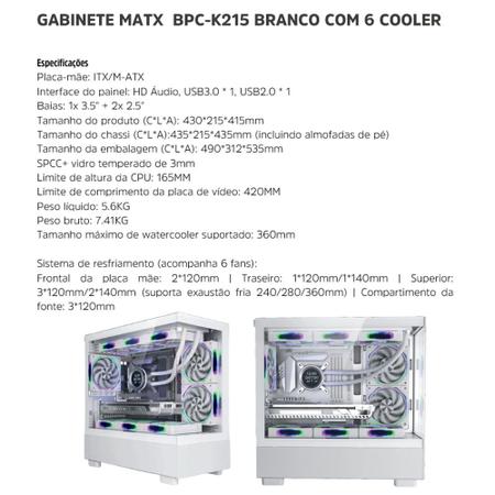 Imagem de Gabinete Gamer Bpc-k215 M-atx Branco C/ 6 Cooler Lateral de Vidro