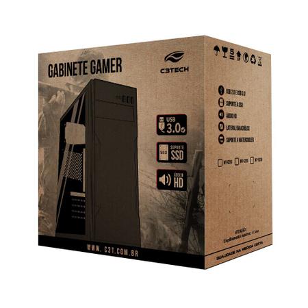 Imagem de Gabinete Gamer C3Tech MT-G230BK USB Lateral Acrílico S/Fonte