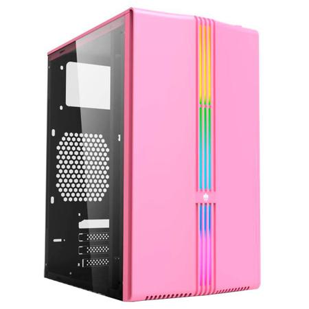 Imagem de Gabinete Gamer Evolut Lotus, Lateral em Vidro Temperado, Fita LED RGB Rainbow, M-ATX, Rosa - EG-816