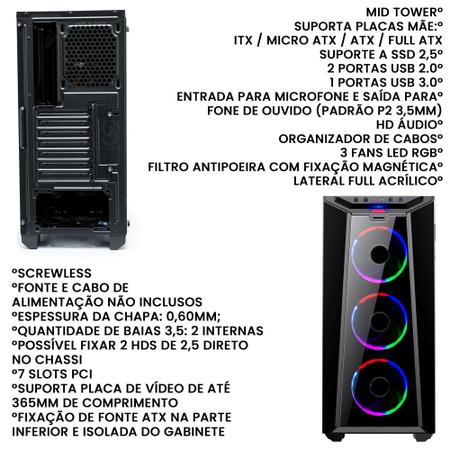 Imagem de Gabinete Gamer Full Acrílico Com Rgb Sem Fonte MT G800