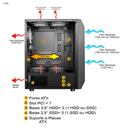 Imagem de Gabinete Gamer Pixxo Cg05 S/ Coolers Atx S/ Fonte