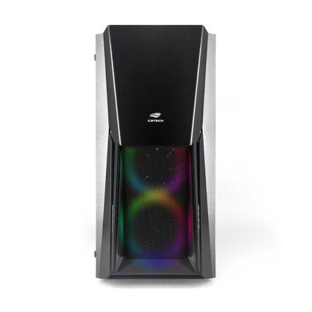 Imagem de Gabinete Mid Tower Gamer C3tech com 02 Cooler Fan LED Anel RGB Vidro Temperado Psu Cover USB 3.0 Preto
