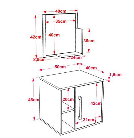 Imagem de Gabinete P/Banheiro C/cuba L38 e Espelheira Soft 50cm