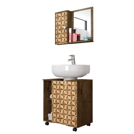 Imagem de Gabinete para Banheiro 1 Porta com Espelheira Móveis Bechara Madeira Rústica/Madeira 3D