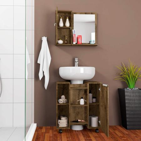 Imagem de Gabinete para Banheiro 1 Porta com Espelheira Móveis Bechara Madeira Rústica/Madeira 3D