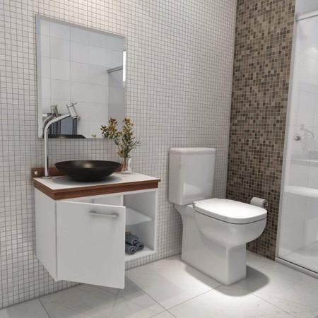 Imagem de Gabinete para Banheiro 1 Porta com Espelho e Cuba Kaze VidroPremium Gabinetes Branco/Nogal