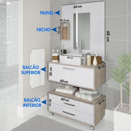 Imagem de Gabinete Para Banheiro 60cm Com Cuba Painel Balcão Nichos