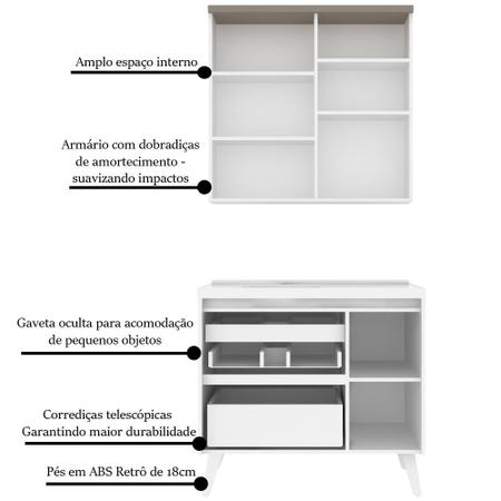 Imagem de Gabinete para Banheiro 90cm com Lavatório e Armário Cewal Branco/Gianduia