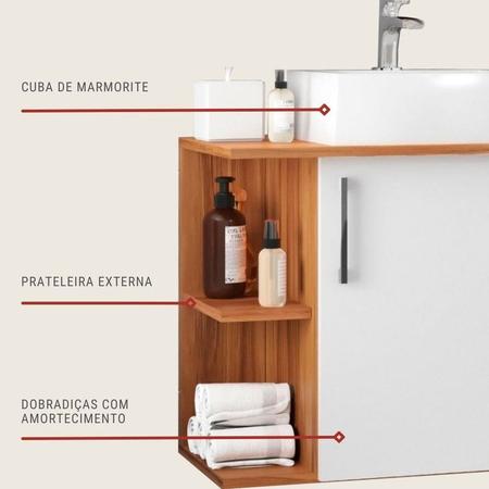 Imagem de Gabinete para Banheiro com Cuba 50cm Mdf Nogal com Branco Moscou - On Móveis