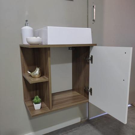 Imagem de Gabinete para Banheiro com Cuba 50cm Mdf Nogal com Branco Moscou - On Móveis
