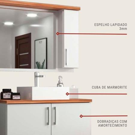 Imagem de Gabinete para Banheiro com Cuba e Espelheira 80cm Mdf Nogal com Branco Paris - On Móveis