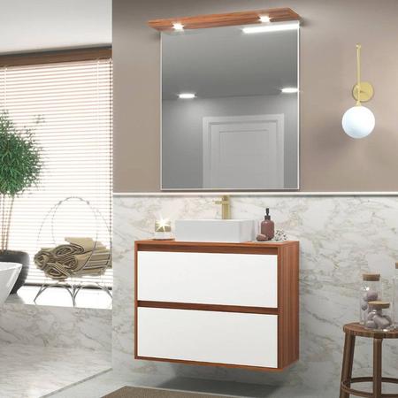 Imagem de Gabinete para Banheiro com Cuba e Espelheira com Led 80cm Mdf Dubai - On Móveis