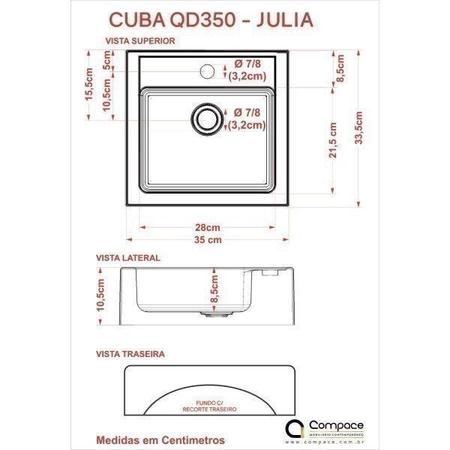 Imagem de Gabinete para Banheiro com Cuba Q35 e Prateleira 605W Metrópole Compace