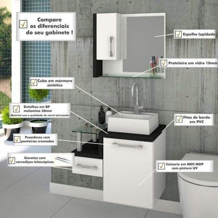Imagem de Gabinete para Banheiro com Cuba Quadrada Q32 e Espelheira com Porta Legno 630W Compace