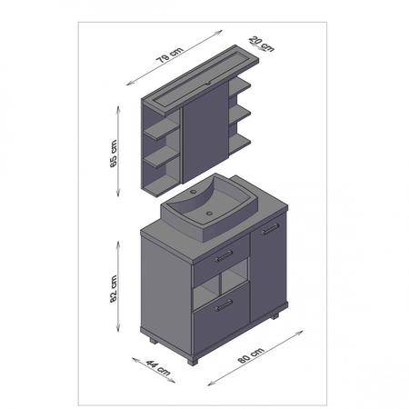 Imagem de Gabinete para Banheiro com Espelheira e Cuba 2 Portas 2 Gavetas Lótus Móveis Bosi