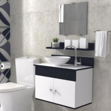Imagem de Gabinete para Banheiro de Madeira com Cuba e Espelho 60cm