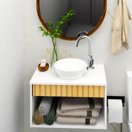 Imagem de Gabinete para Banheiro de Madeira Lavabo Suspenso 60cm