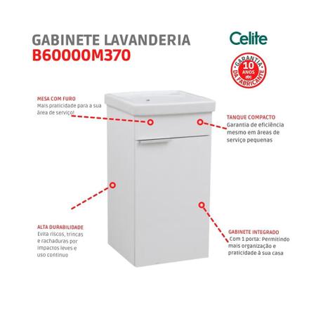 Imagem de Gabinete para Banheiro Madeira Tanque 38X37CM 1 Porta Branco Celite