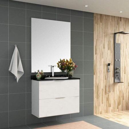 Imagem de Gabinete para Banheiro Tampo em Mármore e Armário com Espelho 80cm Pietra Móveis Bosi