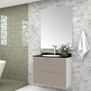 Imagem de Gabinete para Banheiro Tampo em Mármore e Armário com Espelho 80cm Pietra Móveis Bosi