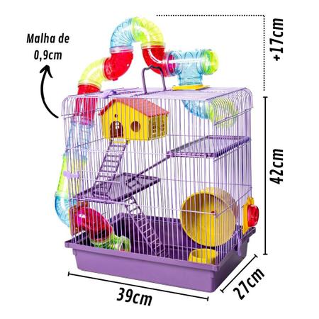 Imagem de Gaiola De Hamster Grande com Casa Completa 3 Andares Tubo Luxo