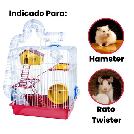Imagem de Gaiola Hamster Tubo 3 Andares Com Casa Labirinto Completa Roedores