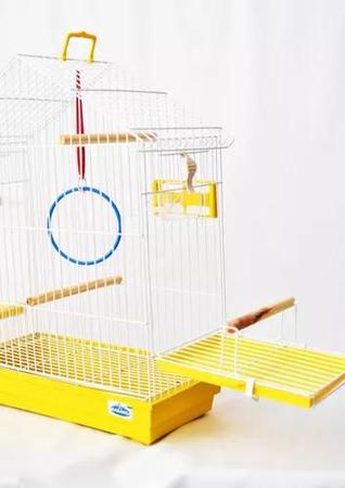 Imagem de Gaiola para Calopsita e Pássaros Mansos com Teto Aramado Completa Amarela
