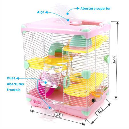 Imagem de Gaiola para Hamster multifuncioal, grande, três andares, com duas casas, roda giratória, túneis e cordas