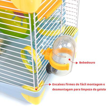 Imagem de Gaiola para Hamster multifuncional, dois andares, com duas casas, roda giratória, túneis e cordas