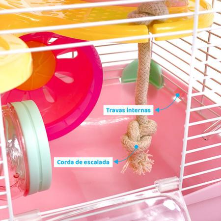 Imagem de Gaiola para Hamster multifuncional, um andar, com casa, roda giratória, túnel e corda
