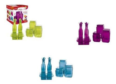 Galheteiro 4 Peças Com Suporte Colorido Euro - euro home Imagem de Galheteiro 4 Peças Com Suporte Colorido Euro