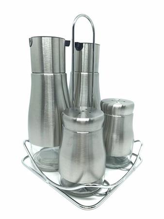 Galheteiro 4 Peças Com Suporte em Aço Inox. - Uny Home Imagem de Galheteiro 4 Peças Com Suporte em Aço Inox.