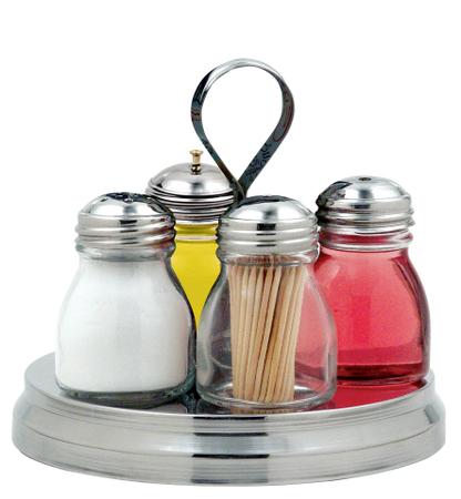 Galheteiro 4 peças - Inox & Vidro - Globo Imagem de Galheteiro 4 peças - Inox & Vidro