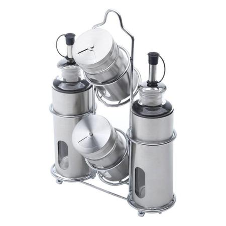 Galheteiro 5 peças de inox com suporte Pointer 25796 - Rojemac Imagem de Galheteiro 5 peças de inox com suporte Pointer 25796 - Rojemac