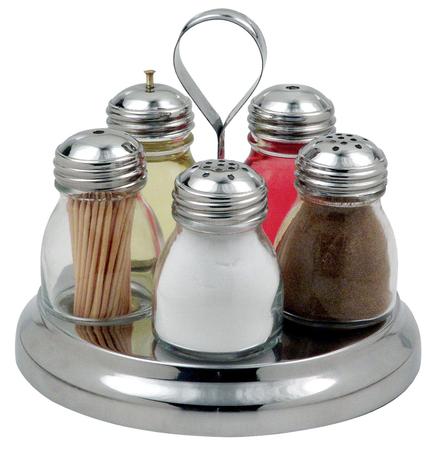 Galheteiro 5 peças - Inox & Vidro - Globo Imagem de Galheteiro 5 peças - Inox & Vidro