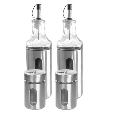 Galheteiro 5pçs com Porta Temperos Azeite Vinagre e Suporte - Atmx Imagem de Galheteiro 5pçs com Porta Temperos Azeite Vinagre e Suporte
