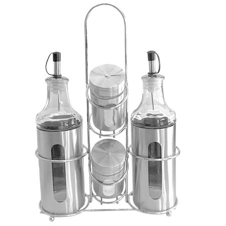 Galheteiro 5pçs com Porta Temperos Azeite Vinagre e Suporte - Atmx Imagem de Galheteiro 5pçs com Porta Temperos Azeite Vinagre e Suporte