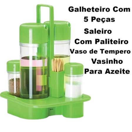 Imagem de Galheteiro colorido com 5 peças utilidade para cozinha