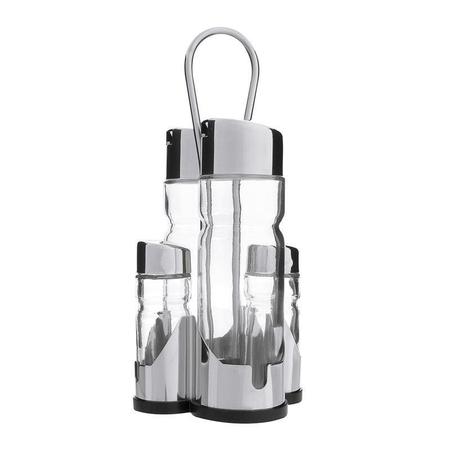 Galheteiro de Vidro e Inox Practical 5 Peças - Home Style Imagem de Galheteiro de Vidro e Inox Practical 5 Peças - Home Style