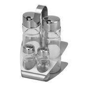 Galheteiro Em Aço Inox Com 4 Peças com Suporte. - Uny Home Imagem de Galheteiro Em Aço Inox Com 4 Peças com Suporte.